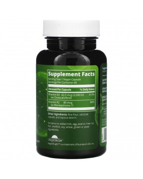 MRM, веганские витамины D3 и K2, 62,5 мкг (2500 МЕ), 60 веганских капсул